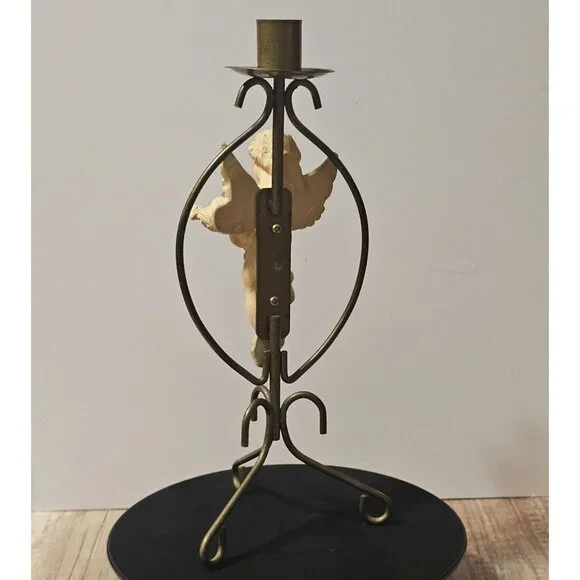 Single House Of Lloyd  Vintage Cherub Angel Candle Taper Holder Metal Resin 11" - Picture 4 of 11